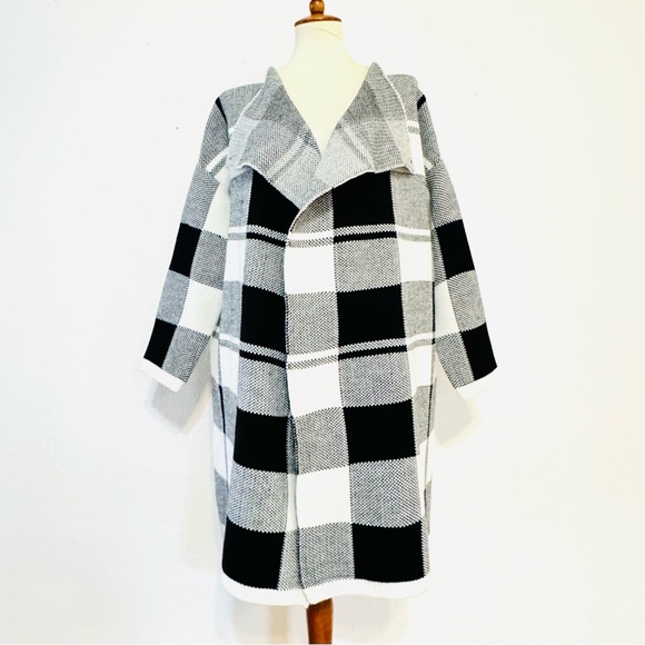 De Philo Black & White Plaid Draped Sweater Jacket Oversized Cardigan Size S - Picture 2 of 13